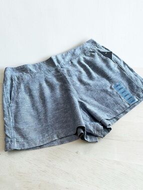 GAP Blue Linen Blend Pull-on Shorts Sz L High Rise Pockets Elastic Waist NWT